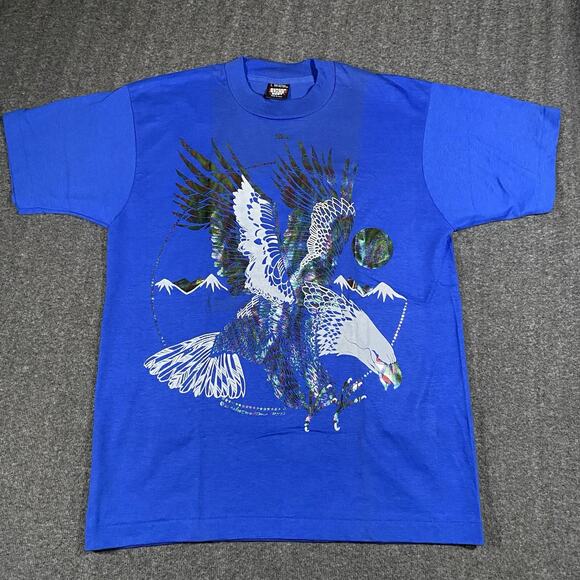 VTG T Shirt Screen Stars Reno L Blue Gold Foil Eagle Single Stitch Robert Walton - Picture 2 of 13